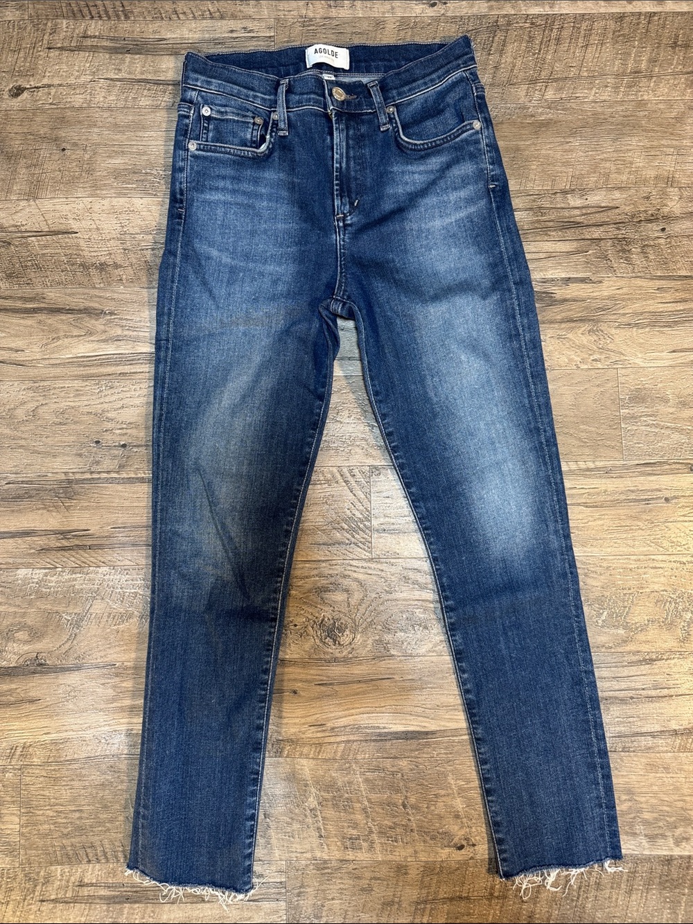 Agolde Medium Blue Cropped Skinny Jeans with Raw Hem - Size 26